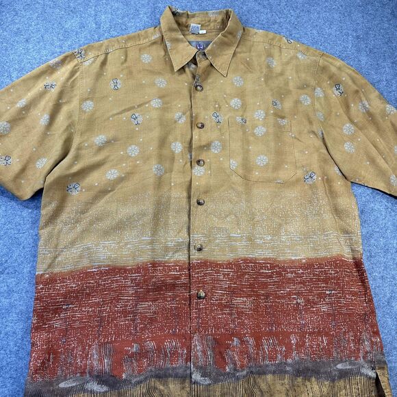Vintage Territory Ahead Shirt Mens XL Brown Lyocell Hawaiian Button Front 90s - Picture 3 of 10